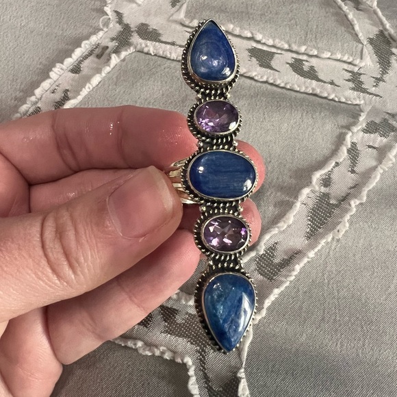Jewelry - Sterling silver kyanite and amethyst crawler adjustable ring